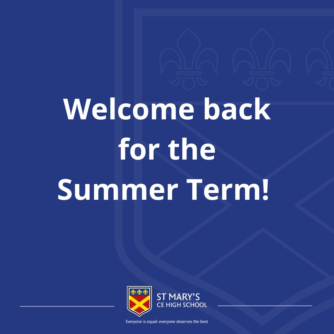StMarysCEHigh's tweet image. Welcome back, for a busy Summer Term. It is often the shortest term of the academic year but potentially the most important, particularly for our senior students in Year 11 and Sixth Form.
Let's get started...

#SummerTerm #welcomeback #startofterm #everyoneisequal