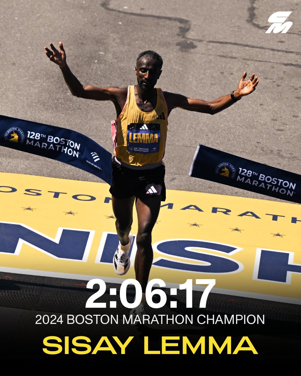 ETHIOPIA'S SISAY LEMMA WINS THE 2024 BOSTON MARATHON IN 2:06:17! Went out HOT in 1:00:19/1:05:58 but still managed to hold on for the victory. 📸 @jzsnapz