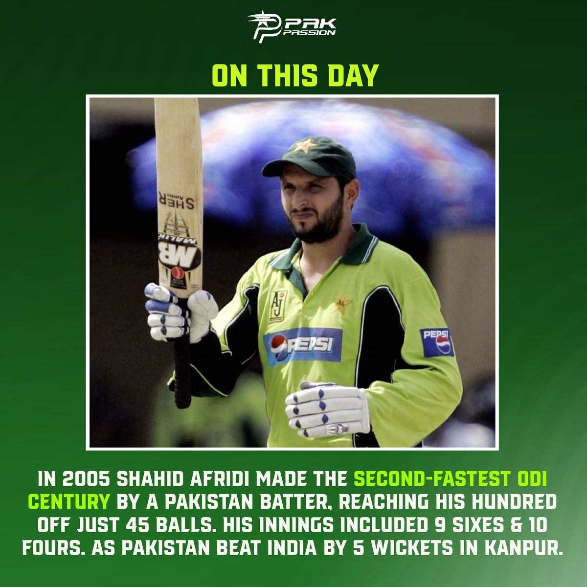Boom Boom Special ✨️ On this day in 2005, Shahid Afridi stormed the Kanpur stadium with a special innings against 🇮🇳 #PakPassion #ShahidAfridi