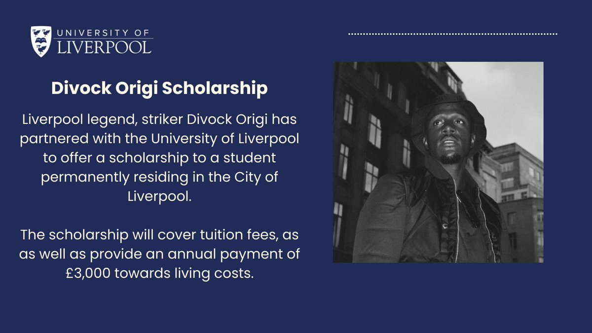Although the Cowrie Foundation Scholarship and Asylum Seeker Scholarship are now closed for applications, the brilliant <a href="/DivockOrigi/">Divock Origi</a> Scholarship is still accepting applications from exceptional candidates in the City of Liverpool. 

Find out more: bit.ly/Divock2024