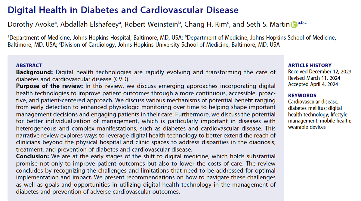 Seth Martin (@sethshaymartin) on Twitter photo 🔥Hot Off The Press
Digital Health in Diabetes & Cardiovascular Disease
tandfonline.com/doi/full/10.10…
Thanks and congrats to <a href="/dorothyavoke/">Dorothy Avoke, MD</a> of the <a href="/OslerResidency/">The Osler Medical Residency</a> for leading this article
Great teamwork w/ Dr. Elshafeey, <a href="/RWeinstein12/">Robbie Weinstein</a>, and <a href="/mTECH_hopkins/">mTECH</a> fellow <a href="/changkim211/">Chang Kim, MD PhD</a> 🔥Hot Off The Press
Digital Health in Diabetes & Cardiovascular Disease
tandfonline.com/doi/full/10.10…
Thanks and congrats to <a href="/dorothyavoke/">Dorothy Avoke, MD</a> of the <a href="/OslerResidency/">The Osler Medical Residency</a> for leading this article
Great teamwork w/ Dr. Elshafeey, <a href="/RWeinstein12/">Robbie Weinstein</a>, and <a href="/mTECH_hopkins/">mTECH</a> fellow <a href="/changkim211/">Chang Kim, MD PhD</a>