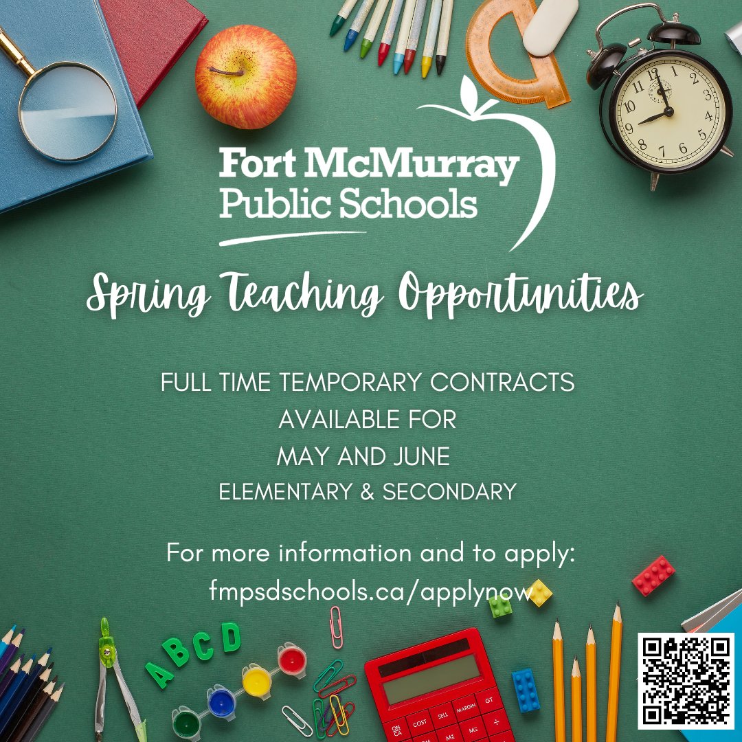 Completing your B.Ed soon? FMPSD has temp teaching positions available for May and June. Come experience full-time with us! Cost of living allowance provided. Elem and Sec positions available and opportunities for F/T positions 2024/2025. fmpsdschools.ca/applynow