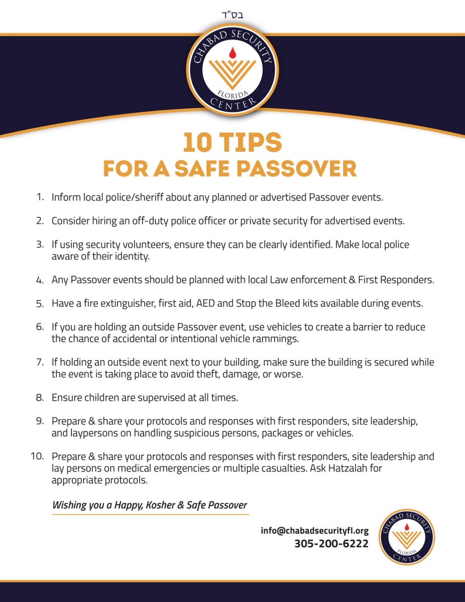 ChabadSecurity's tweet photo. Wishing all a Happy, Kosher and Safe #Passover https://t.co/xU1apelCCU
