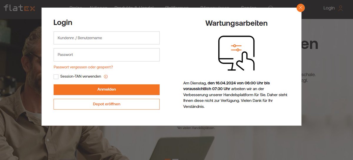 Wartungsarbeiten Am Dienstag, den 16.04.2024 von 06:00 Uhr bis voraussichtlich 07:30 Uhr arbeiten wir an der Verbesserung unserer Handelsplattform für Sie. Daher steht Ihnen diese nicht zur Verfügung. Vielen Dank für Ihr Verständnis.