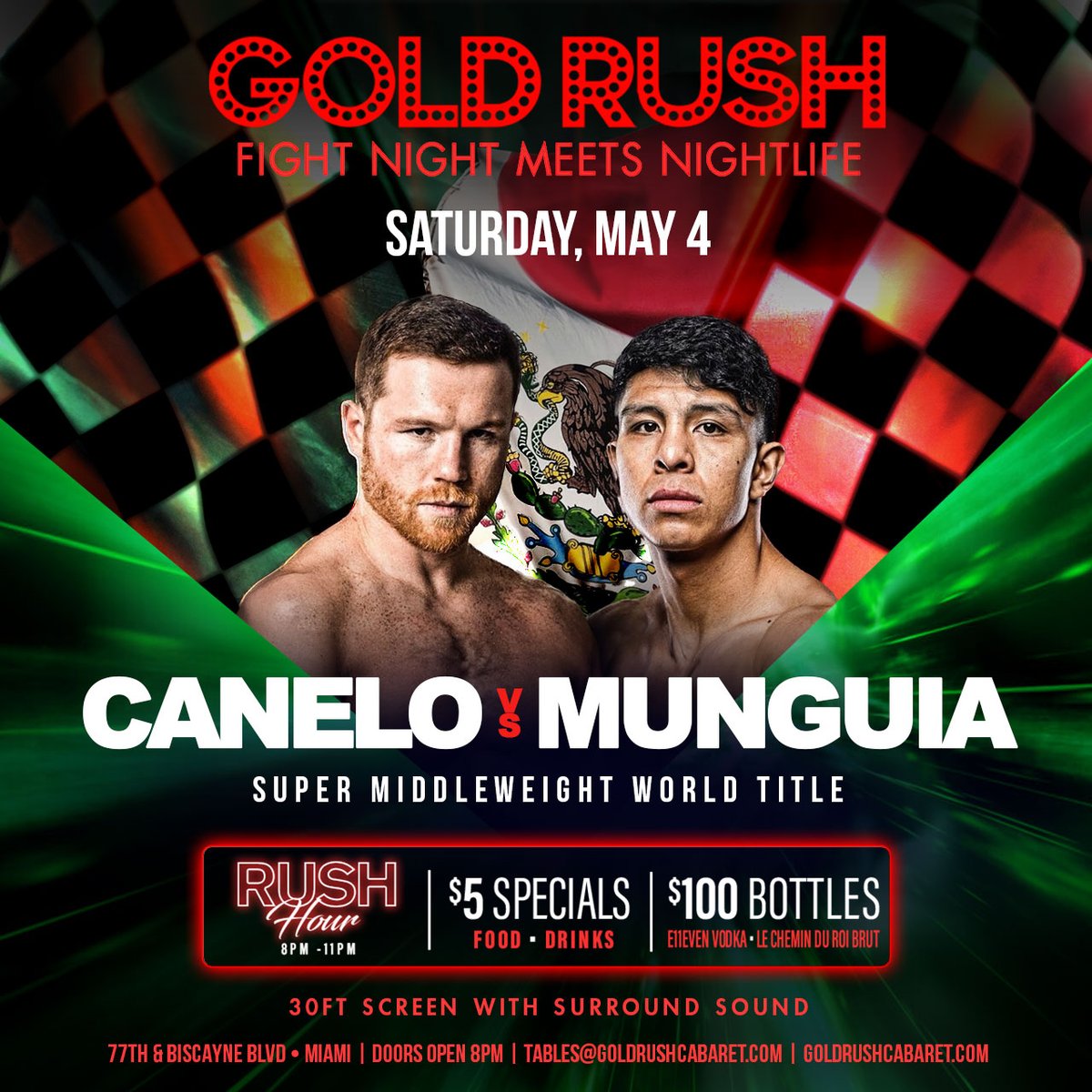 Will the force be with the king of boxing on #MayTheFourth?
Canelo vs Munguia on our 30ft LED screen surrounded by Miami’s most beautiful entertainers. 

Tickets & Tables: goldrushcabaret.com

#FeelTheRush #GoldRushMiami #CaneloMunguia