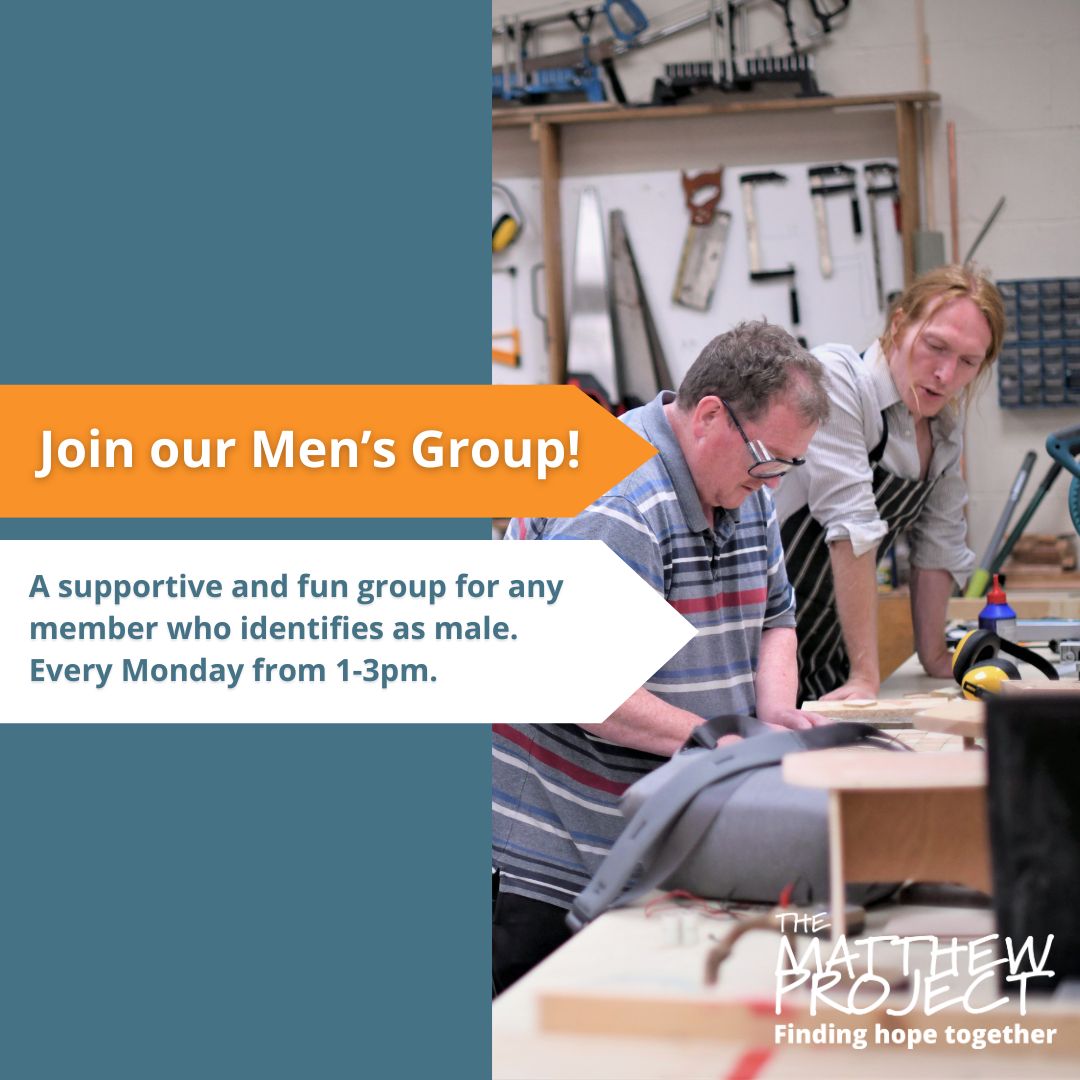 Join Phil on Monday afternoons for a supportive and fun Men's Group! Members have enjoyed making wooden planters, cooking pies and meditative art. For future sessions, they plan on spending some time at the allotment, enjoying afternoon walks and guest speakers, so sign up soon!
