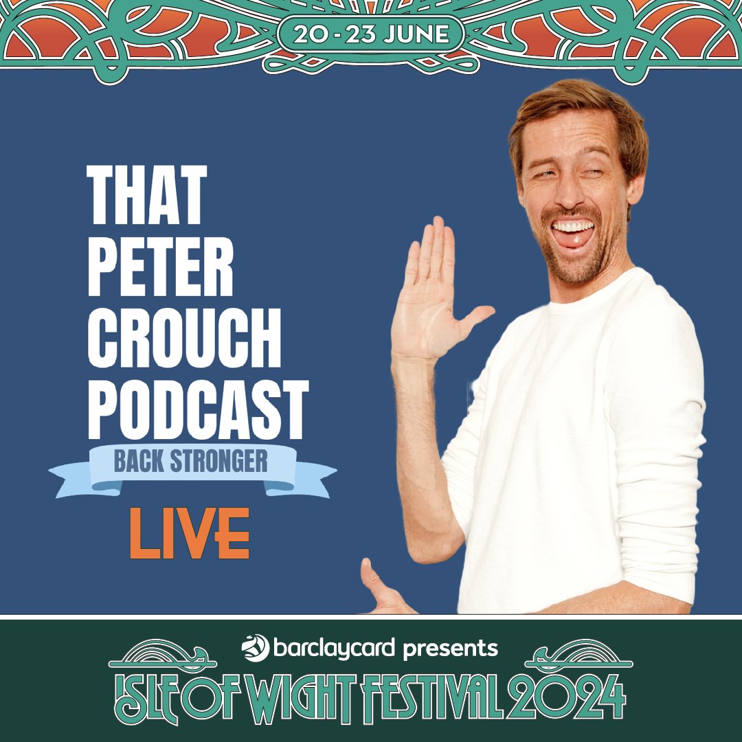 . @PeterCrouchPod is coming to #IOW2024 for a special live show!🤩He’ll be in the Big Top after Thursday’s Denmark v England game finishes in the Field of Dreams⚽️More info: isleofwightfestival.com/news/that-pete…