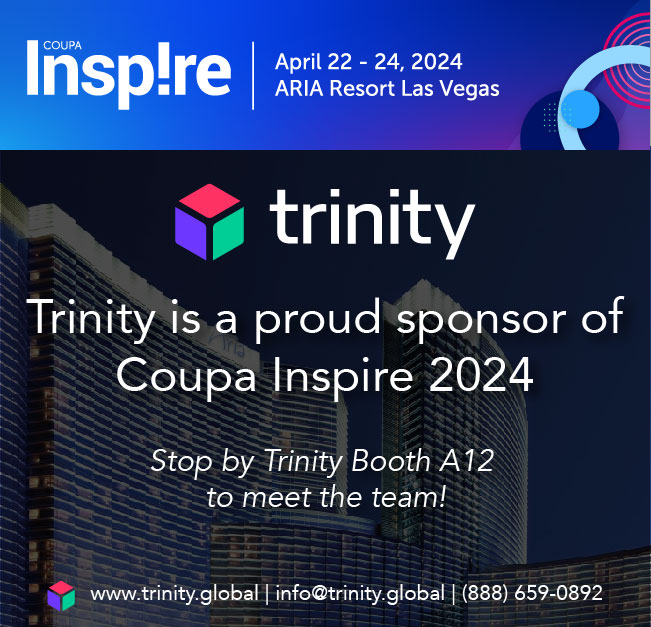 trinitypkgs's tweet image. 📢 Exciting news! Trinity is thrilled to be a proud sponsor of Coupa Inspire 2024. Make sure to swing by our booth A12 to meet our amazing team and learn more about how Trinity can help elevate your business. See you there! 🙋
#CoupaInspire #WholesalePackaging #PackagingSupplies