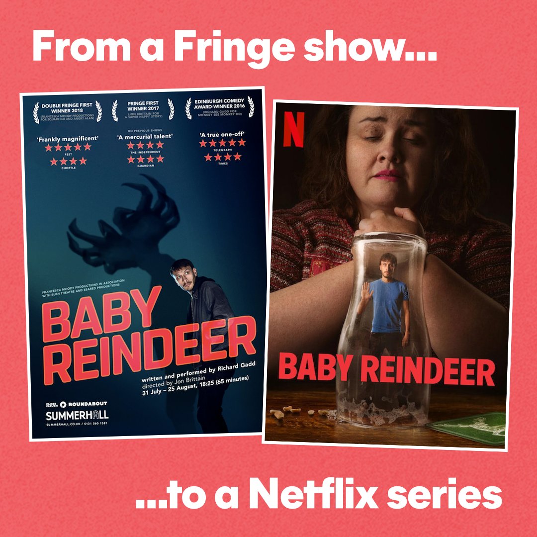 #MondayMotivation: From an #edfringe show to a #Netflix series! 👏 We love to see Fringe shows and artists progress into the world. 😍 Big props to writer/performer Richard Gadd for #BabyReindeer 🦌