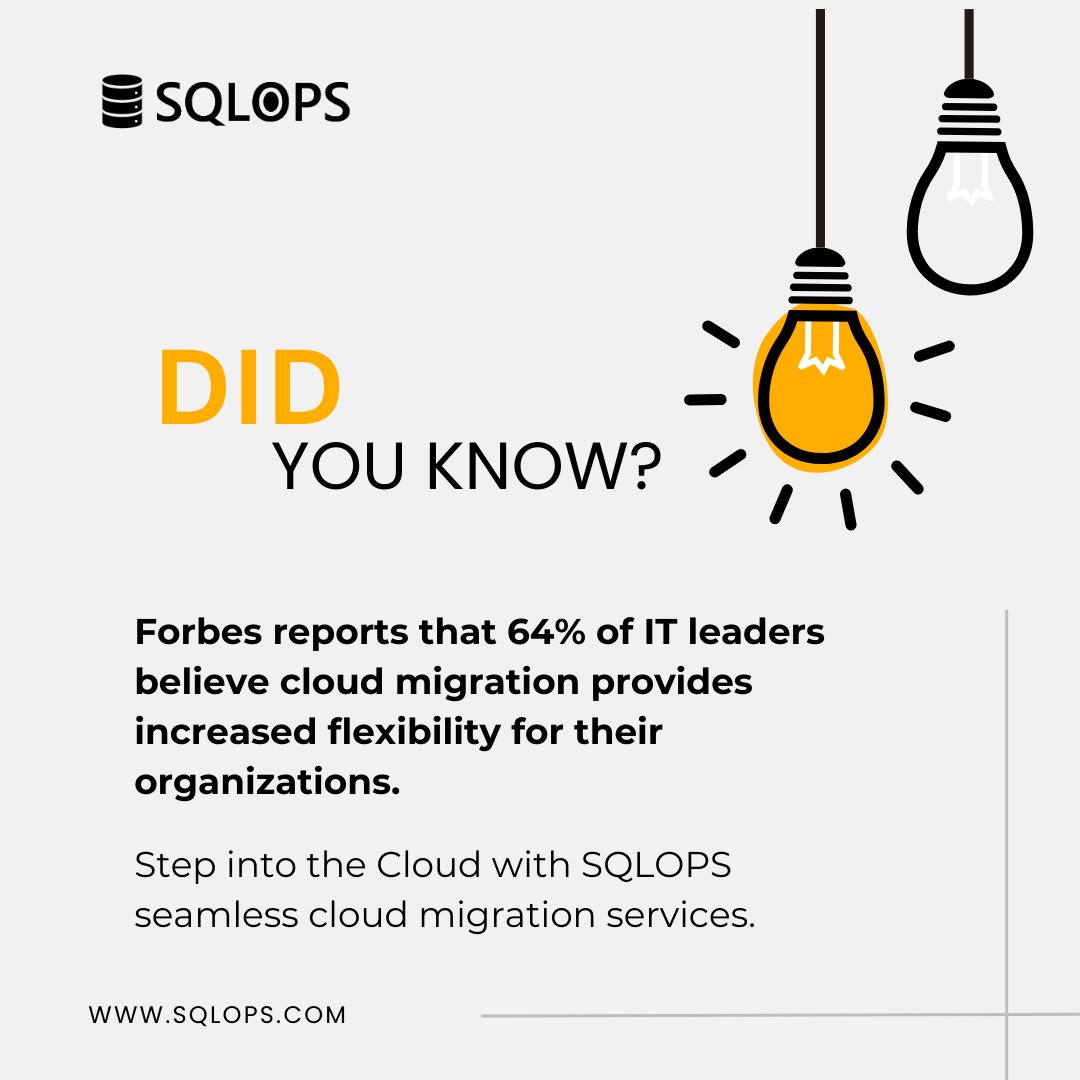 Trust SQLOPS to Lead Your Cloud Migration Journey with Expertise and Precision.
Learn more about our Cloud Migration service at bit.ly/3TrmD2w

#cloudmigration #datamigration