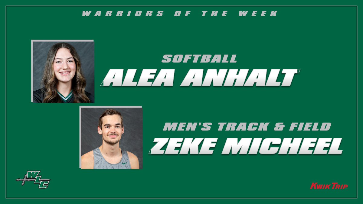 WOTW: Alea Anhalt (@WLCSoftball) and Zeke Micheel (@WLC_XC_TF) are the Kwik Trip Warriors of the Week for April 8-14, 2024. Read more about them at WLCSports.com.