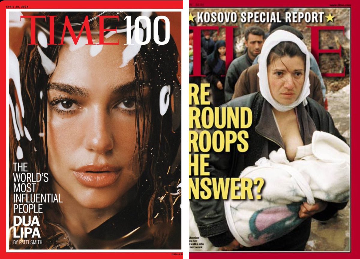 25 years apart. Two Kosovar-Albanian women on the cover of @TIME. Two different and distinct stories. One journey of struggle and inspiration. A proud moment.