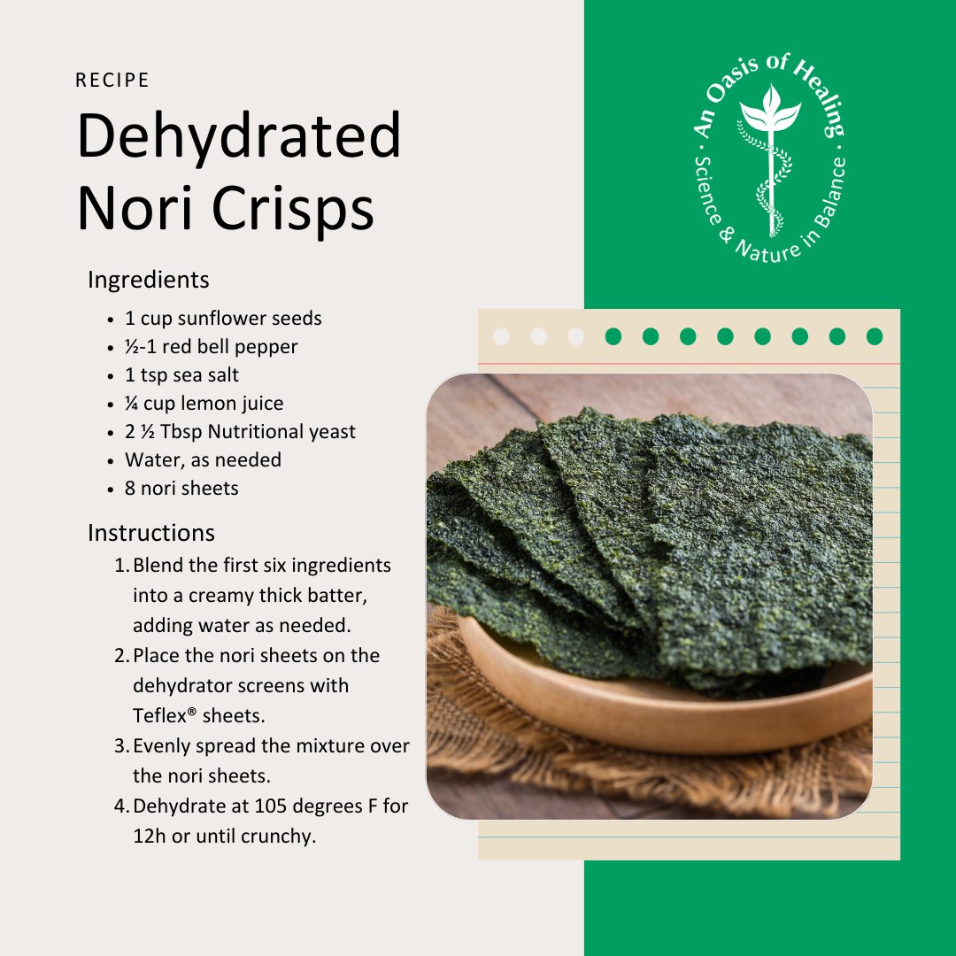 StopMakinCancer's tweet image. Seaweed is one of the foods we recommend eating daily here at oasis. These Nori Crisps are a great way to get your fix! Learn more about our recommendation for sea veggies here: anoasisofhealing.com/nutrient-rich-…

#seavegetables #healthyeating #nutrition #healthysnack #healthyrecipe