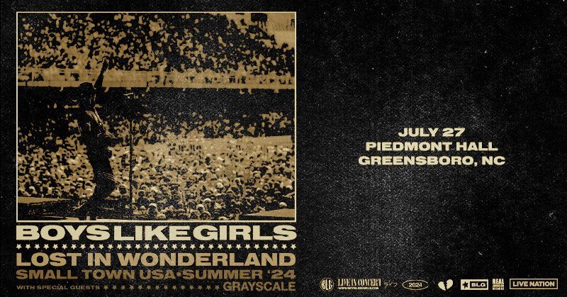 JUST ANNOUNCED: Boys Like Girls bring their Lost in Wonderland - Small Town USA - Summer '24 Tour with special guests Grayscale to Piedmont Hall on Saturday, July 27! Tickets go on sale this Friday (4/19) at 10 AM! 🎟️: mygbo.cc/blg