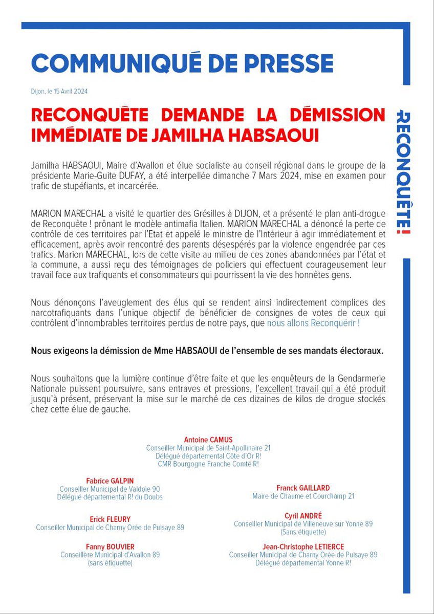 Les élus de Bourgogne Franche-Comté se mobilisent. Nous demandons la démission immédiate de la Maire d’Avallon.
@Reconquete89 @reconquete21 @Reconquete_off @Infos_Dijon @Lebienpublic @bleubourgogne #AvecMarion