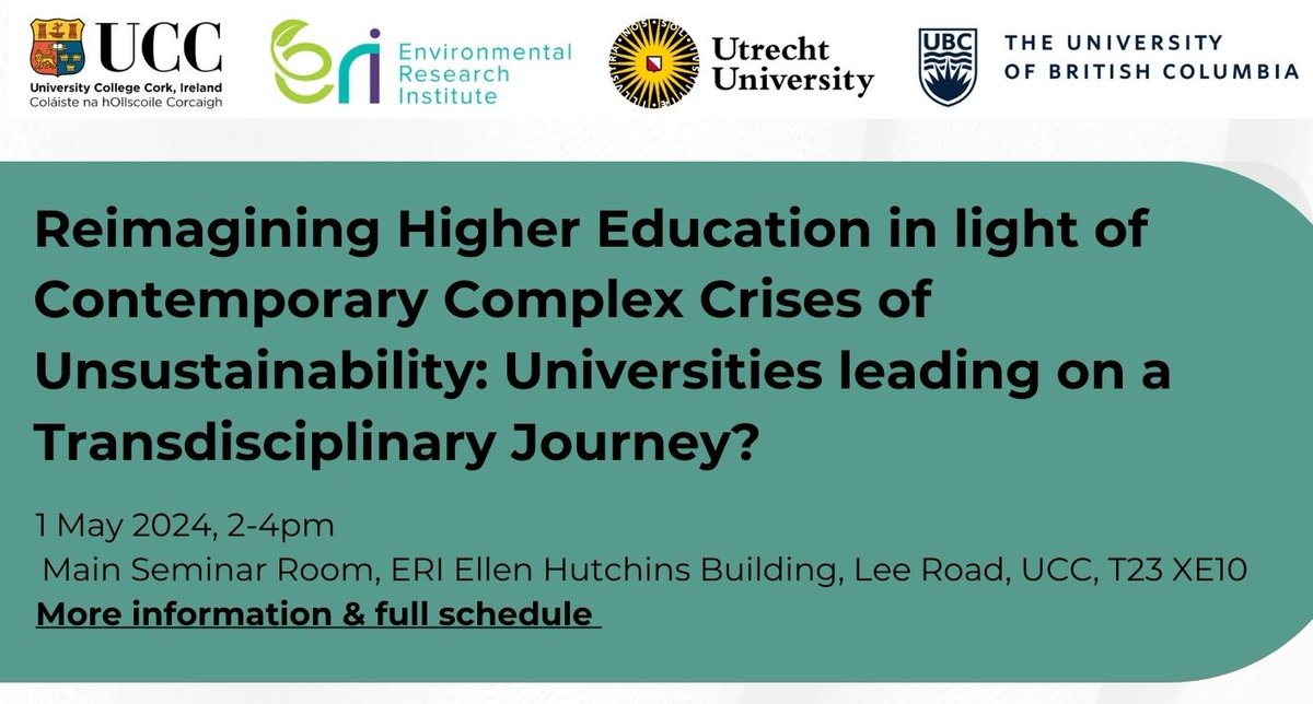 SEFS@UCC (@sefsucc) on Twitter photo 🗓️Join us on 1 May from 2-4pm at <a href="/eriucc/">Sustainability Institute</a> Ellen Hutchins Building for a seminar on reimagining #HigherEducation in the face of complex crises of unsustainability.
🎓 Hear from experts on #sustainability, transdisciplinarity, & educational #innovation.
🔗tinyurl.com/mryx6u6t 🗓️Join us on 1 May from 2-4pm at <a href="/eriucc/">Sustainability Institute</a> Ellen Hutchins Building for a seminar on reimagining #HigherEducation in the face of complex crises of unsustainability.
🎓 Hear from experts on #sustainability, transdisciplinarity, & educational #innovation.
🔗tinyurl.com/mryx6u6t