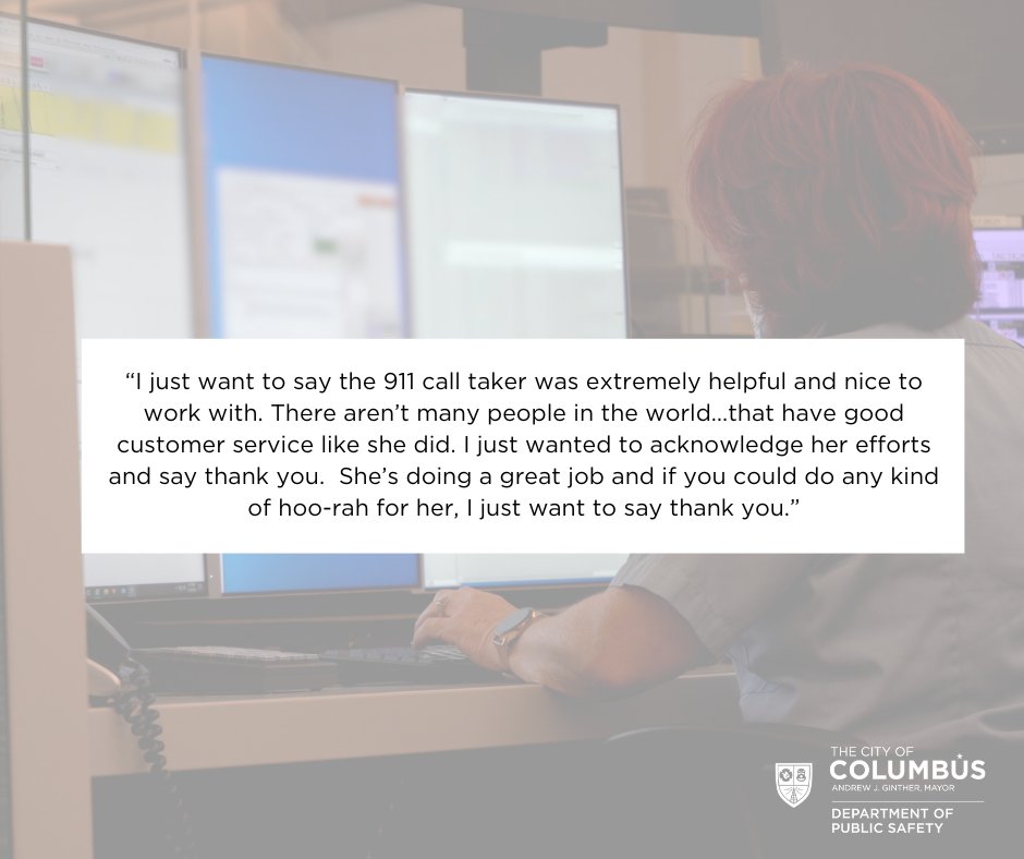 Being a 911 call-taker and dispatcher can be a thankless job. That’s why it’s always heartwarming when our Emergency Communications Center hears from residents they helped through the toughest of times. #Columbus #PublicSafety #NPSTW #NationalPublicSafetyTelecommunicatorsWeek