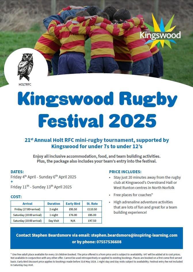 Over the last two Sundays HOLT RFC has welcomed just over 1500 children from clubs across the country. The majority stayed at the local Kingswood centres and had a great time. If you would like to join us for 2025 please see the attached advert. <a href="/EDP24/">Eastern Daily Press</a> <a href="/EnglandRugby/">England Rugby</a> <a href="/RFU/">Rugby Football Union</a> #rugby
