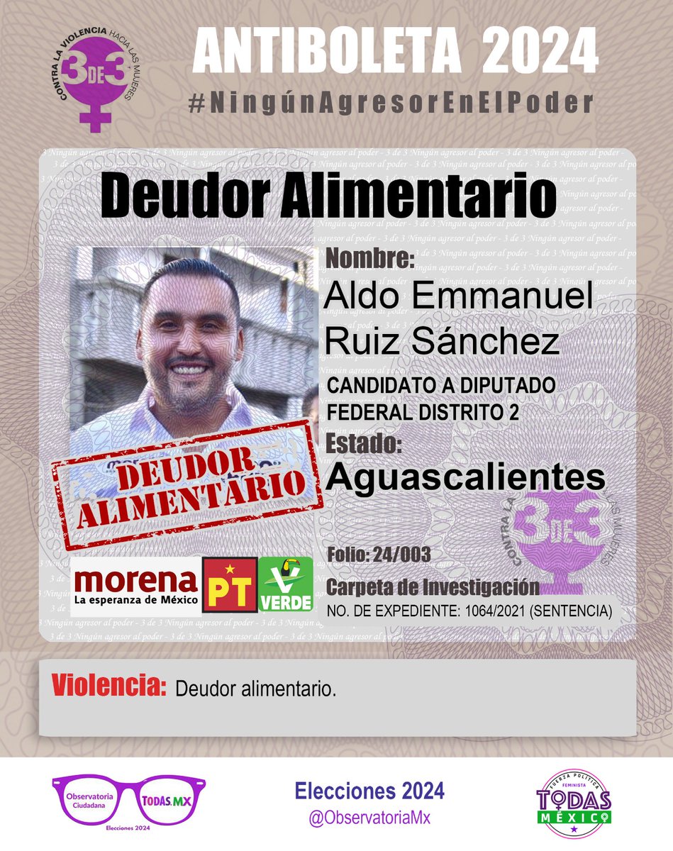 👉 Aquí Antiboleta de @AldoRuizAgs4T ❌Deudor Alimentario #Aguascalientes 📢‼️RECORDATORIO: Las denuncias de deudores alimentarios NO REQUIEREN DE SENTENCIA #NingúnAgresorEnElPoder #3De3VsViolencia @INEMexico @PartidoMorenaMx @partidoverdemex @partidodeltra11 @TEPJF_informa
