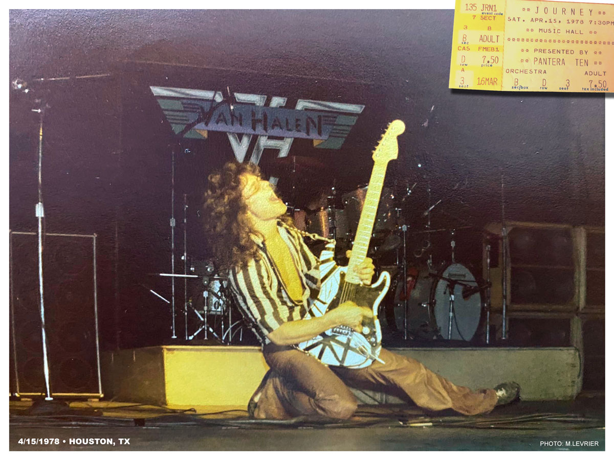 4/15/1978 – @eddievanhalen doing his classic pose in Houston, TX with @JourneyOfficial and Montrose.