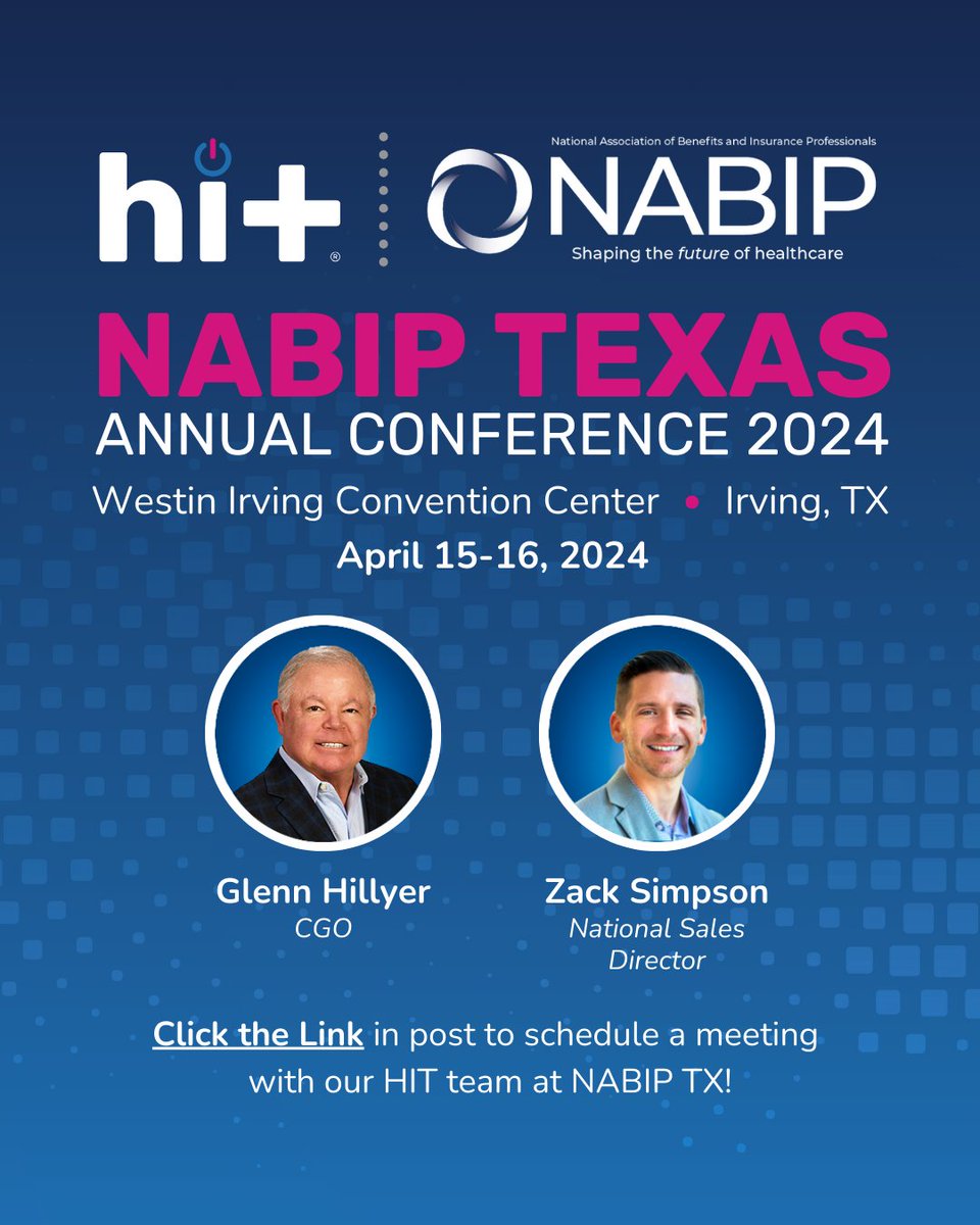 NABIP TX is finally here and Health In Tech is thrilled to be attending! Don't miss this invaluable opportunity to connect with our HIT team and learn how Health In Tech can help you! 👋tinyurl.com/5n7rz7s2

#HealthInTech #NABIP #HealthcareIndustry #HealthInsurance #Insurtech