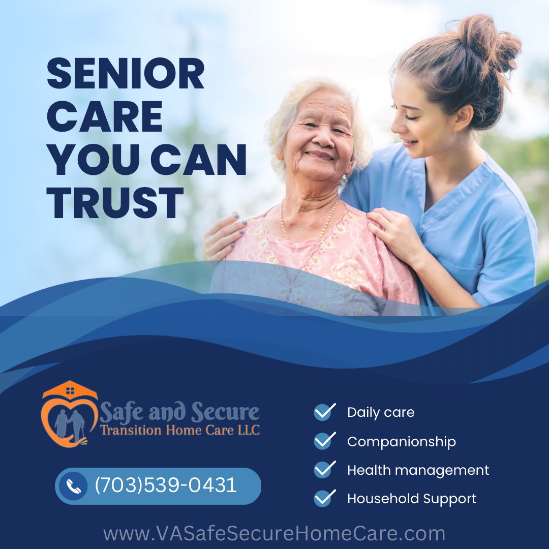 Your elderly parent’s comfort, safety, and overall well-being will always our top priority.🔝

VASafeSecureHomeCare.com

#healthcare #elderlycare #seniorcare #elderlycare #nurseaide #homecleaning #homecooking #doctorvisit #compassion  #fairfaxcountyva #northernva