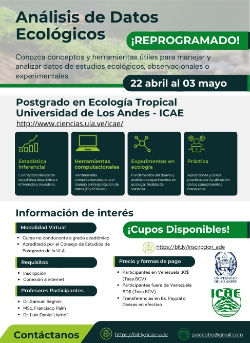 Información e inscripciones escribiendo a poecotro@gmail.com #Ecologia #Ecologiatropical #Datosecologicos