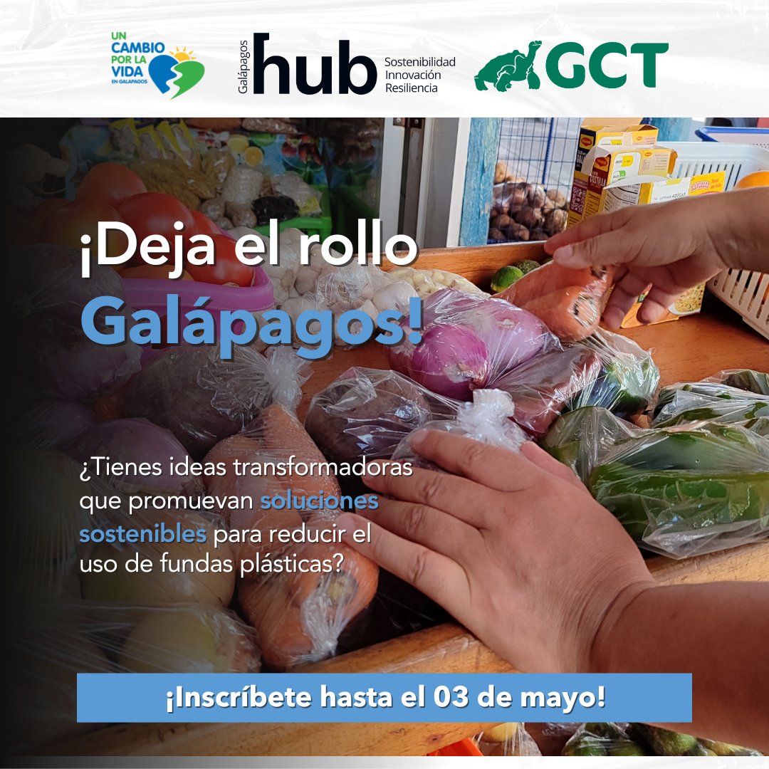 #InscripcionesAbiertas | 💡 Únete al Reto de Innovación Social “Activación Circular contra el Plástico”.  ♻️ Deja el rollo, fortalezcamos la comunidad y luchemos contra el plástico de un solo uso en Galápagos. 

#GalapagosHub