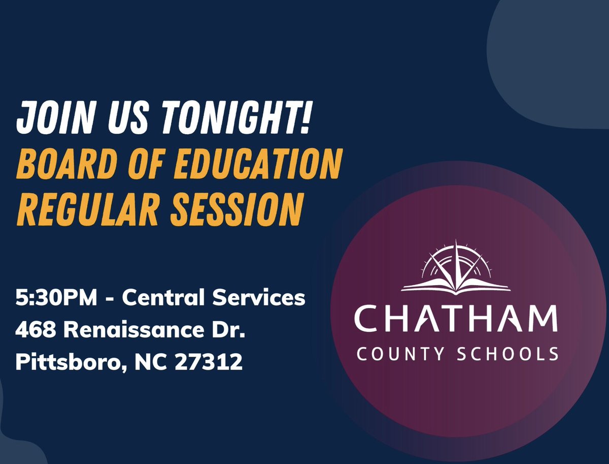 Join us tonight for our April 15, 2024 Board of Education meeting here at Central Services. You can also watch the meeting LIVE on YouTube @ChathamCountySchools. #OneChatham