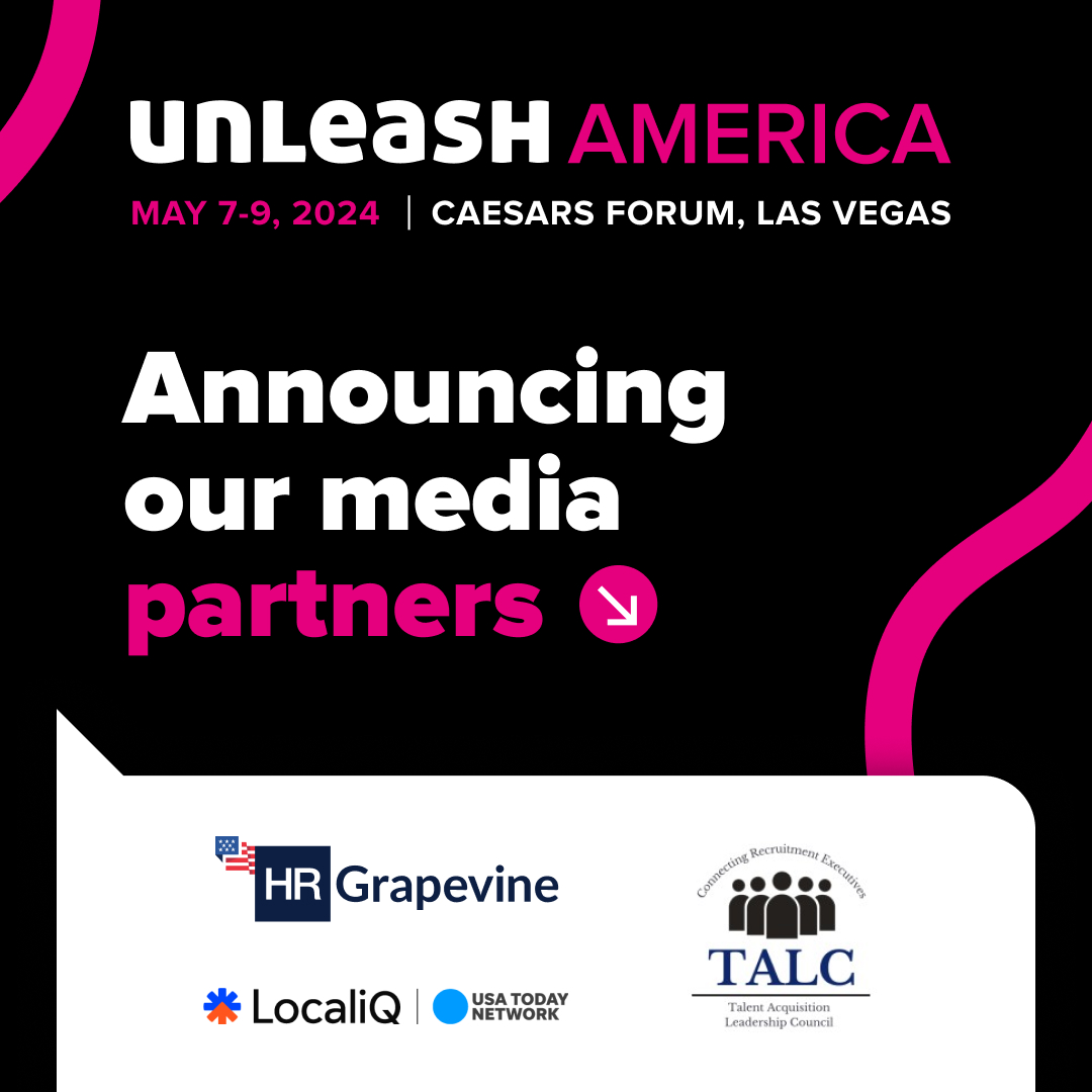 We're thrilled to unveil our media partners for #UNLEASHAMERICA: @USATODAY, @HRGrapevine and TALC. 🎉 We look forward to working with some of the most esteemed media across the world of #HR. 🎟️ Grab your tickets if you haven't already: bit.ly/3x87sCo