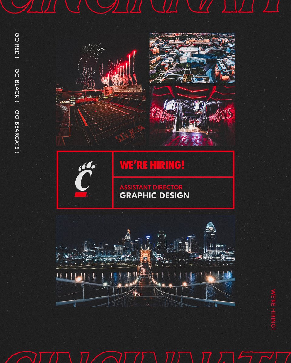 We're hiring! 🎨 Join us as Assistant Director of Graphic Design to help us push the #Bearcats brand to new levels! 💼: cpaw.me/0e3349