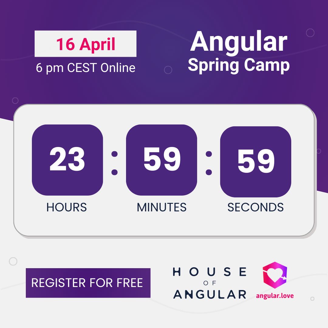 🌟 Countdown started! Only 24 hours left until the first meetup of the #Angular Spring Camp series! 🚀 📅 Join us tomorrow, April 16, at 6 pm CEST on our YouTube channel. 🔗 Register for free: buff.ly/3VW4pYj. We are waiting for you! 🤩