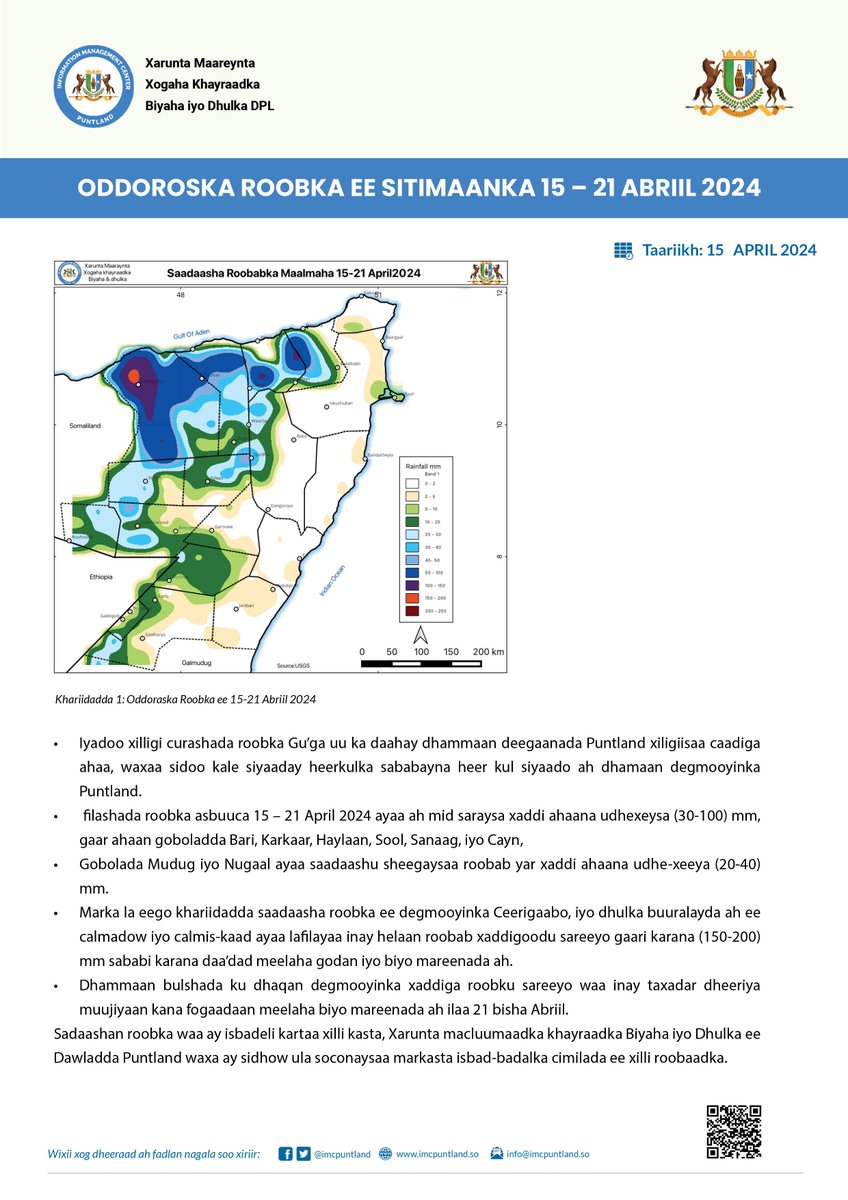 🌧️ ODDOROSKA ROOBABKA PUNTLAND EE SITIMAANKA 15 – 21 ABRIIL 2024 #Imcpuntland