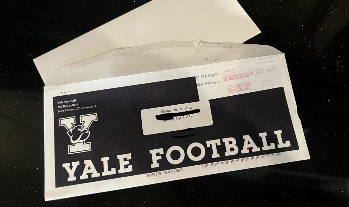 Thank you Yale Football for the letter. @CoachRenoYale @RecruitYaleFB @yalefootball @coachjlovelady @MCFootballCoach @MC_Recruiting