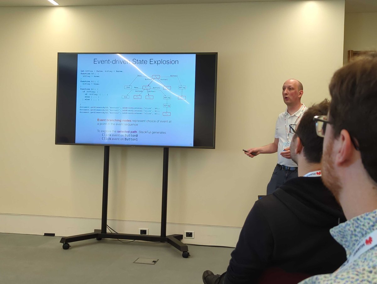 Coen De Roover (@coenderoover) on Twitter photo An additional shot of <a href="/mvdcamme/">Maarten Vandercammen</a> presenting "State Merging for Concolic Testing of Event-Driven Applications" at the <a href="/kleesymex/">kleesymex</a> workshop co-located with <a href="/ICSEconf/">ICSE</a> in Lisbon. More details in the final chapter of his <a href="/softlab_brussel/">SoftwareLanguagesLab</a> PhD dissertation: soft.vub.ac.be/Publications/2… An additional shot of <a href="/mvdcamme/">Maarten Vandercammen</a> presenting "State Merging for Concolic Testing of Event-Driven Applications" at the <a href="/kleesymex/">kleesymex</a> workshop co-located with <a href="/ICSEconf/">ICSE</a> in Lisbon. More details in the final chapter of his <a href="/softlab_brussel/">SoftwareLanguagesLab</a> PhD dissertation: soft.vub.ac.be/Publications/2…