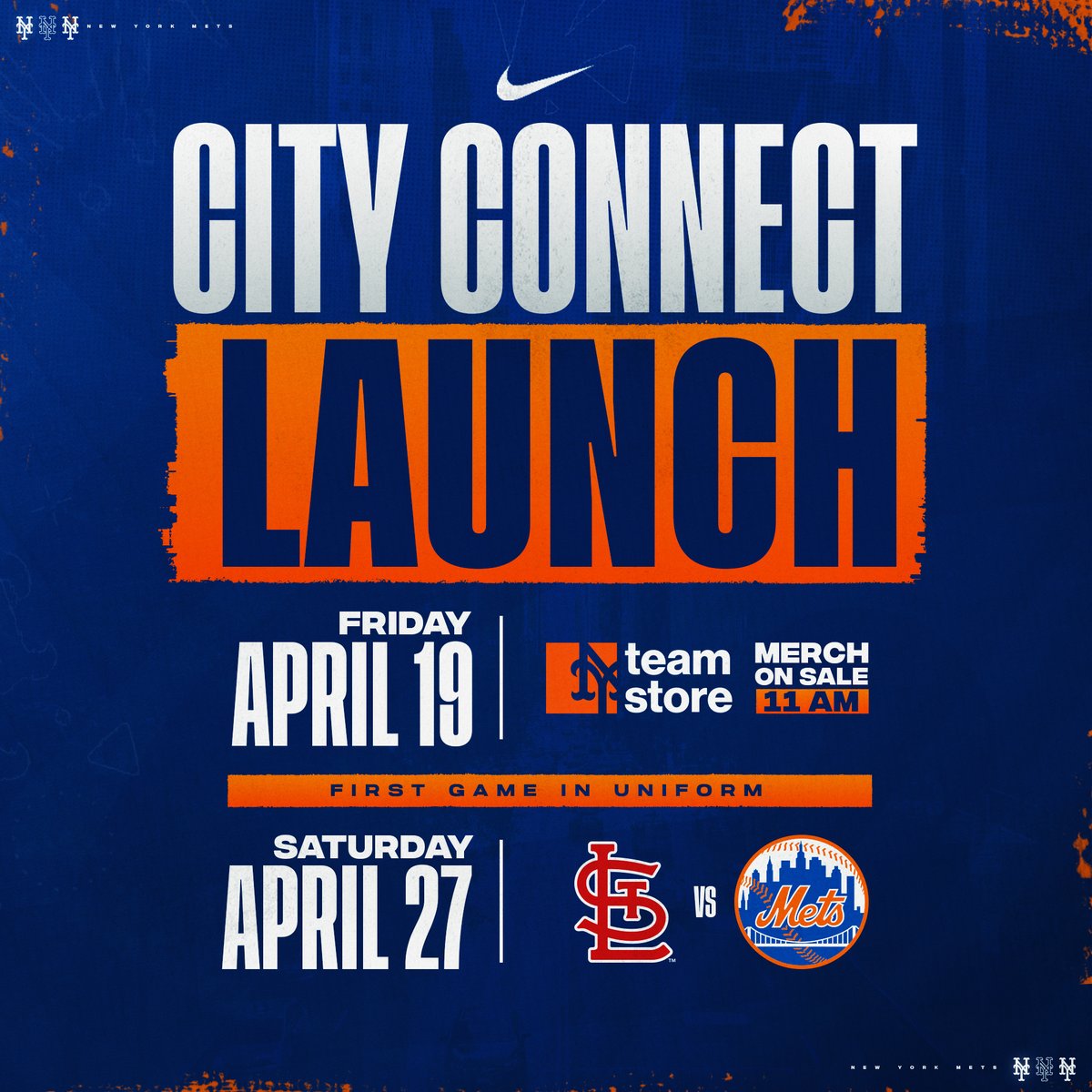 Our City Connect launch drops at the @CitiField Team Store this Friday, April 19 at 11 a.m. Come shop the new gear! See the jerseys on field for the first time Saturday, April 27 👉 bit.ly/3JidPWv
