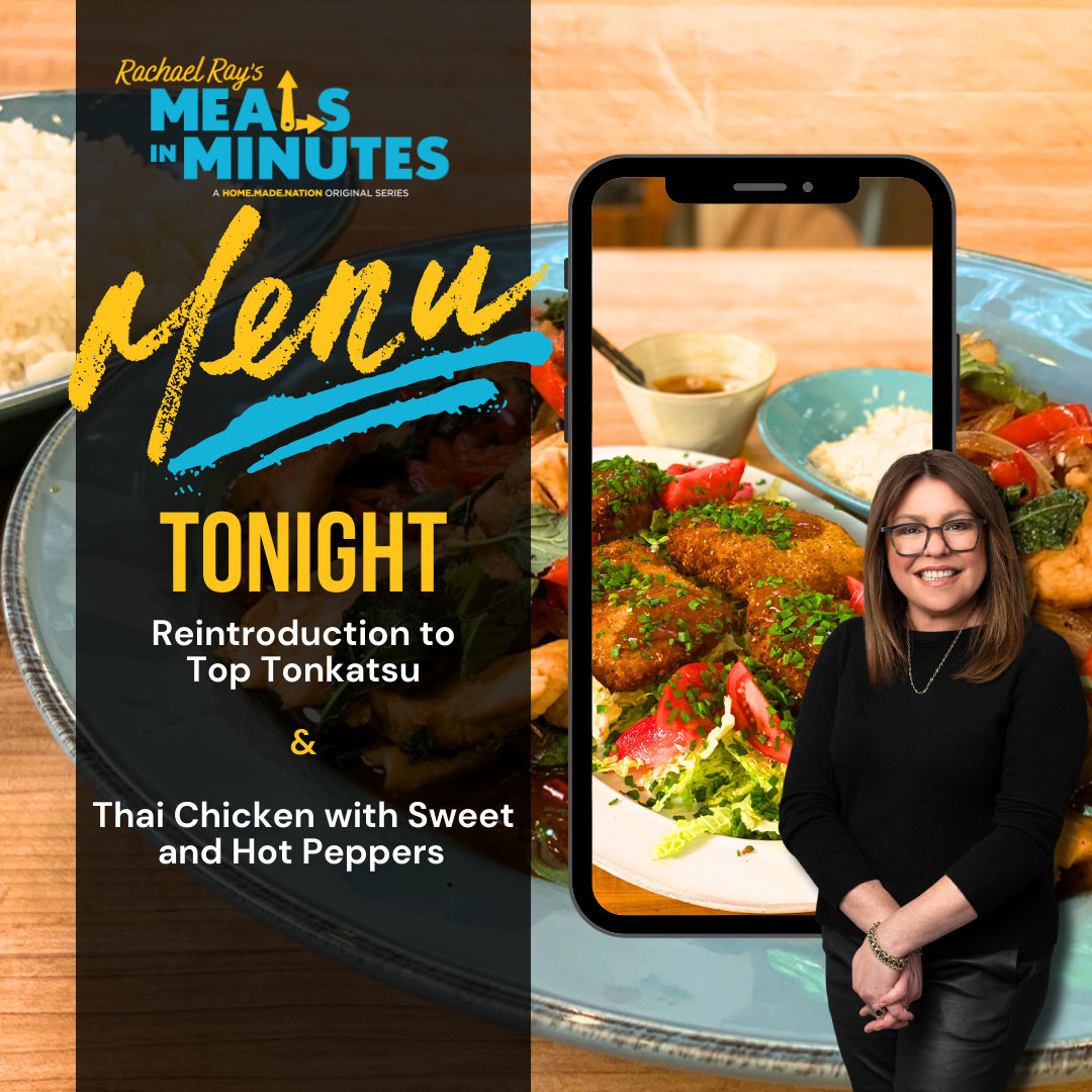 Dive into flavor tonight! 🍽️ Discover @RachaelRay's twist on Tonkatsu – fried pork chops with a rich sauce. Plus, spice up your night with Thai Chicken – sweet and hot peppers, basil, and mint. #RRMM Premieres TONIGHT at 9/8c on @HomeMadeNation on FYI