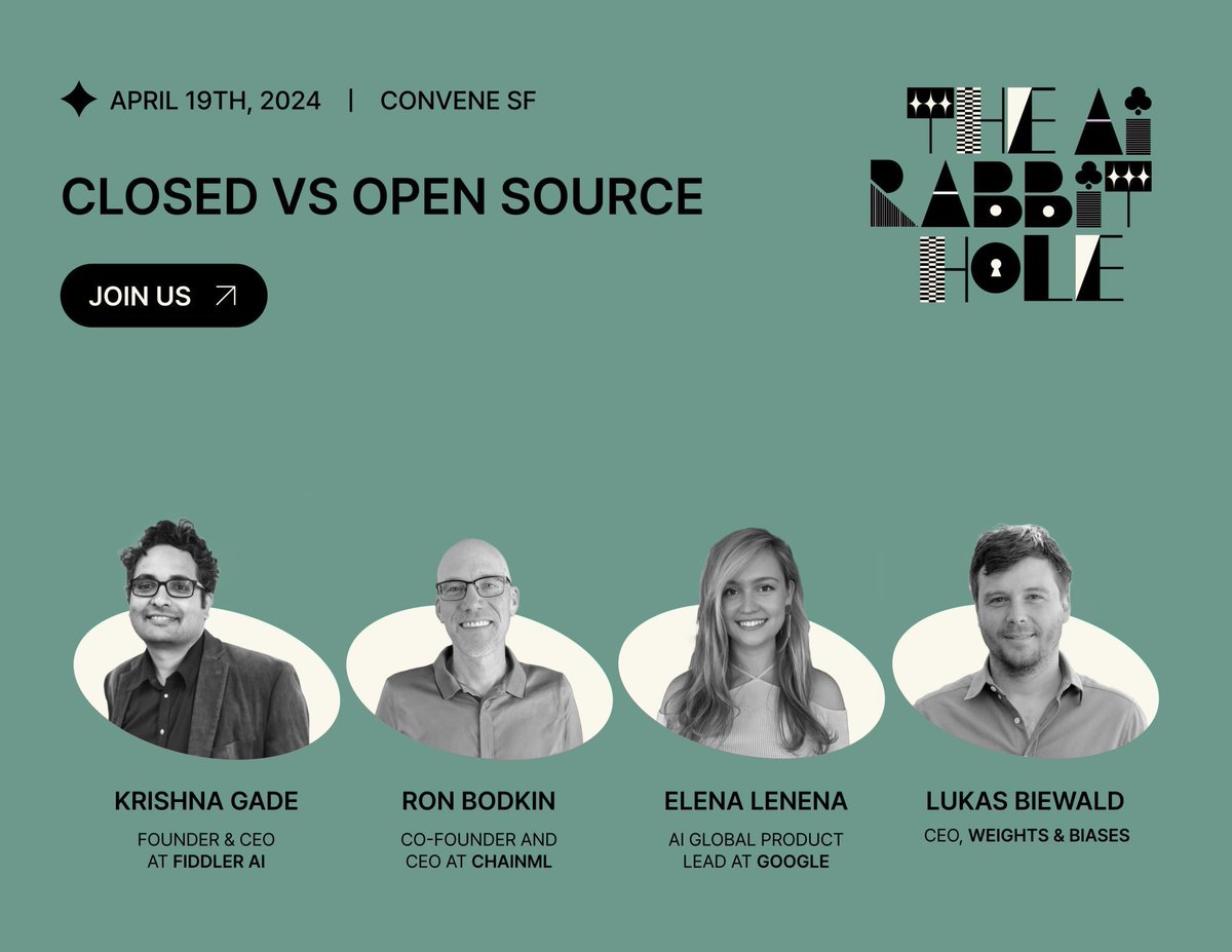 Join our CEO, @krishnagade, at The AI Rabbit Hole conference this Friday with @ronbodkin, @l2k, and @ellensation where they will have a panel discussion on 'Closed vs Open Source.' Register here: buff.ly/3vHme2T