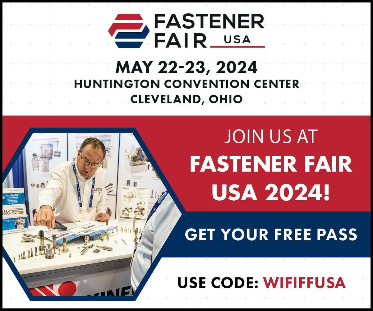 Calling all trailblazing women in the fastener industry! Don't miss out on the ultimate gathering for professionals like you at Fastener Fair USA.

📅 Save the date: May 22-23, 2024
📍 Location: Cleveland, Ohio
🎟️ Register for FREE now: buff.ly/49dft6A