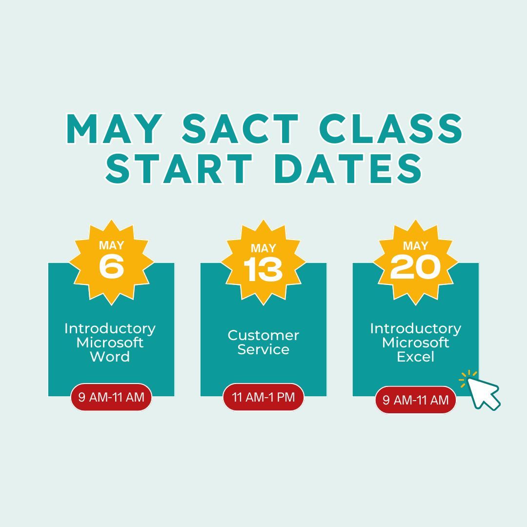 🚀 Unlock your potential with SACT classes this May! 
Learn more here ⤵️ 
buff.ly/3xxEwUR 

#CPRFofKS #AdaptiveLearning #DigitalSkills