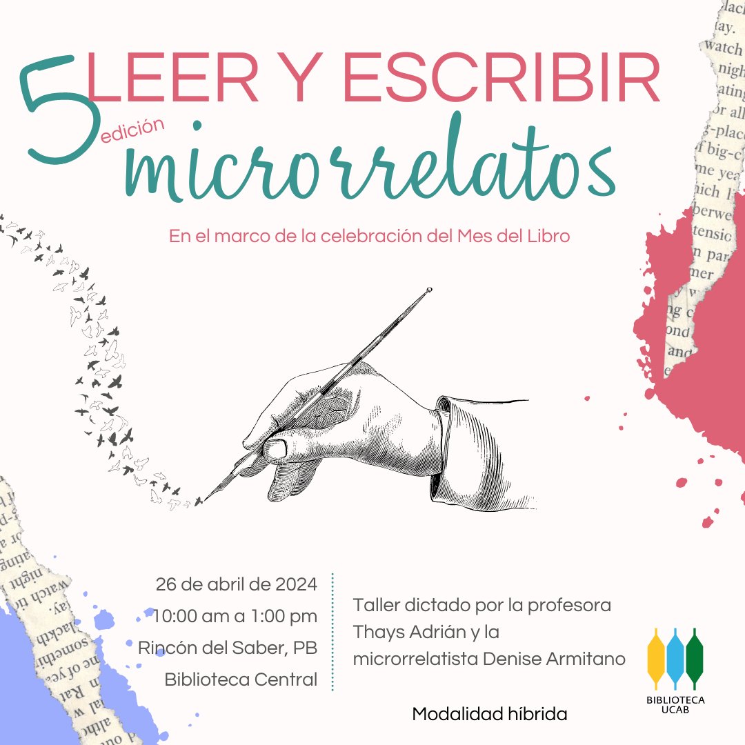 BibliotecaUCAB's tweet photo. #MesDelLibro | La 5ta edición del taller Leer y escribir microrrelatos✍️abordará el tema de los museos, además de publicar los ➕destacados microrrelatos en la revista digital @Contexturas_org.

✅Formación gratuita por la profa. Thays Adrián y la escritora Denise Armitano.
⬇️ https://t.co/qfhhV0Y7fr