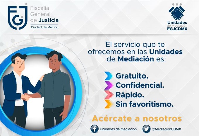 Sabías qué? Al acudir a las #UnidadesdeMediación de la  @FiscaliaCDMX no es necesario contratar a un abogad@, ya que se garantiza el acceso a la justicia mediante la economía procesal y la participación de las partes en cada fase del procedimiento. ¡Acércate! #JusticiaAlternativa