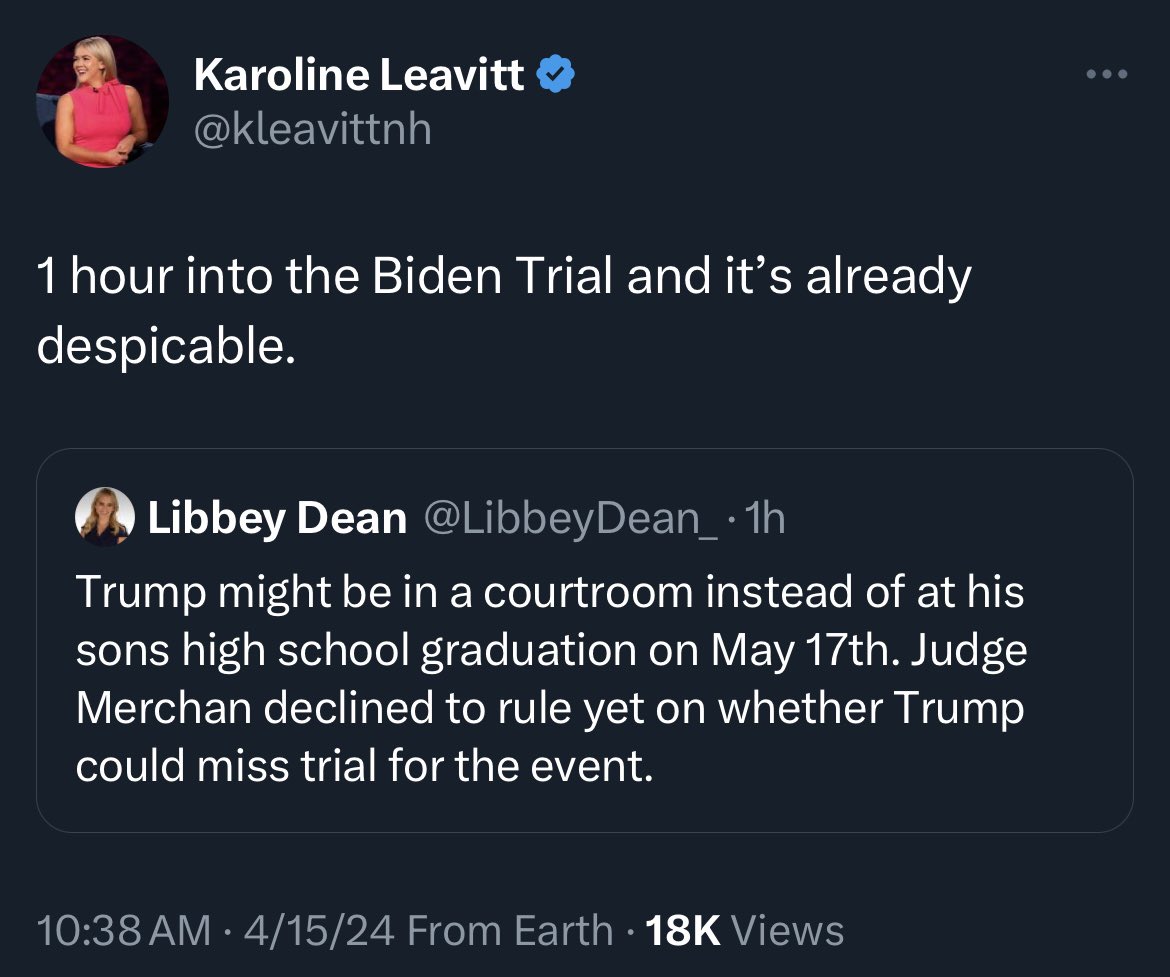 Their whole campaign is whiny victimhood. No judge in America is going to preemptively announce a day off from a criminal trial over a month ahead of time for something like this. He said he wants to see how the trial goes. But they’re always looking for something to cry about.