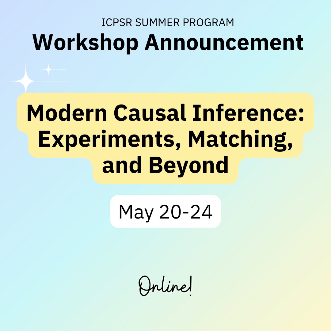 Learn to speak the language of causal inference! In this workshop we'll actively work with randomized and quasi-randomized experiments, exact matching, panel designs, and other topics to examine potential outcomes and cause-and-effect possibilities. myumi.ch/N61gR