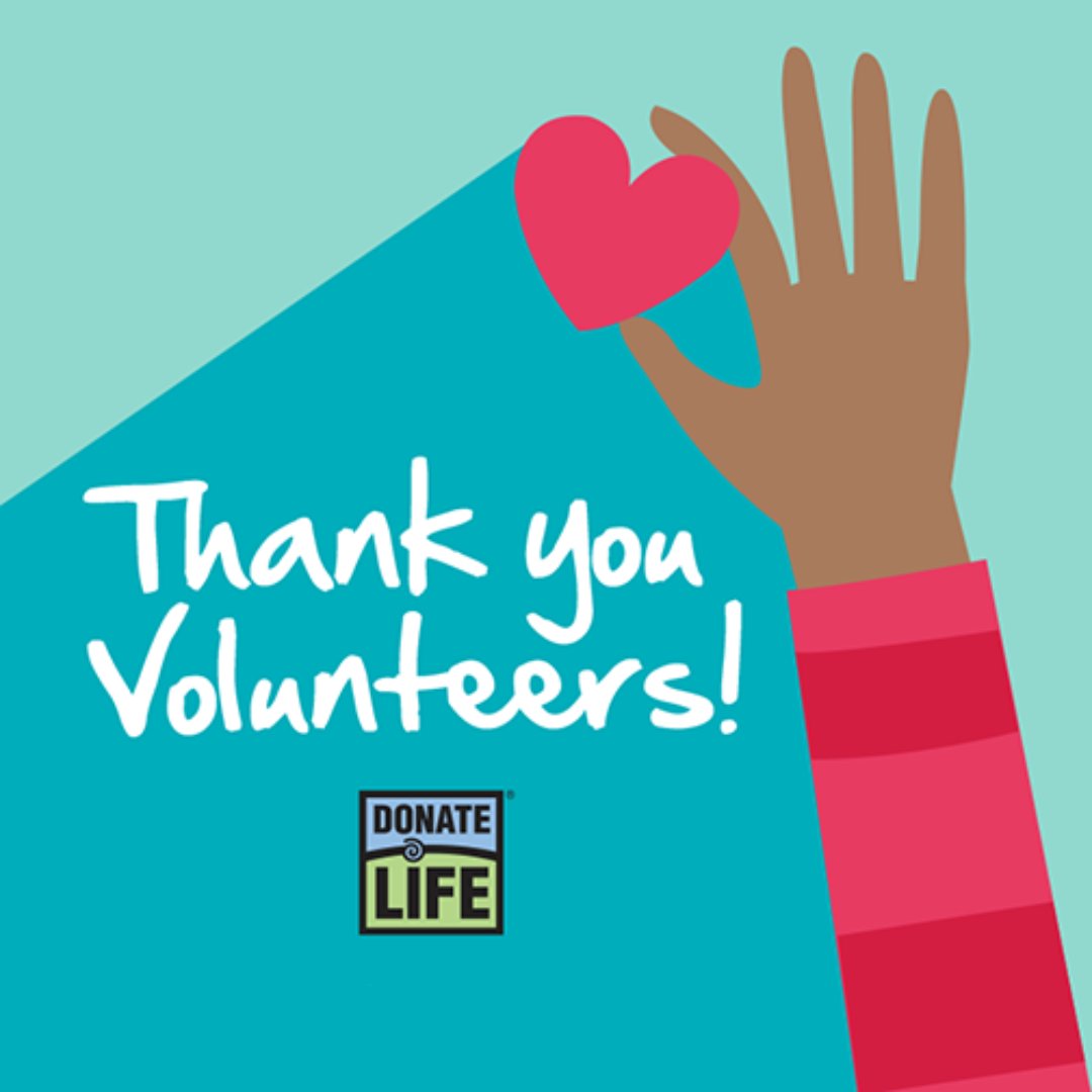 During #VolunteerAppreciationWeek we thank all of the incredible volunteers across the country who support and promote the #DonateLife cause! It is all of you who grow the #DonateLife mission to help save & heal more lives. #DonateLifeMonth 💙💚❤️🙌