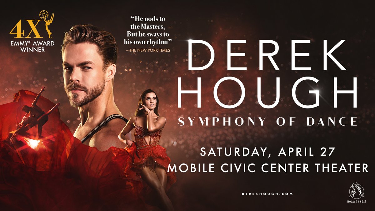 Don't wait! Grab seats now for Derek Hough's 'Symphony Of Dance' tour on April 27th! Seats available at the box office or bit.ly/derek24 + save 20% with code: DANCER

#MobileAlabama #MobileAL #MobileCounty #BaldwinCounty #GulfCoast #DowntownMobile #Pensacola #Biloxi