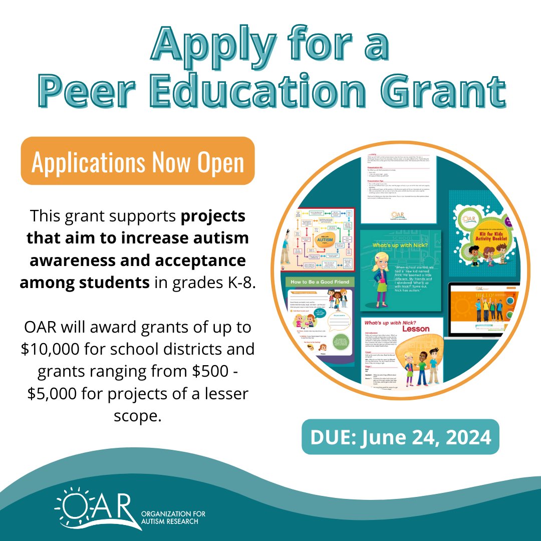 Applications are now open for our Peer Education Grant! These grants support autism acceptance initiatives starting as early as September 1. School districts and organizations serving low-income communities are strongly encouraged to apply. Apply today! i.mtr.cool/bmvryxnqmp