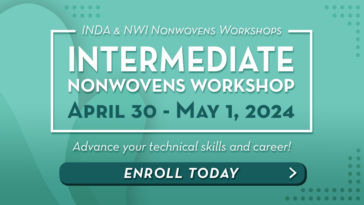 Join the Intermediate #Nonwovens #Course, Apr. 30-May 3, Cary &amp; Raleigh, NC! Get key insights in raw materials, chemistries, roll goods, technologies &amp; processes from experts. Add more technical #skills to your toolkit…for better results. Save your seat: bit.ly/3G9ppTp
