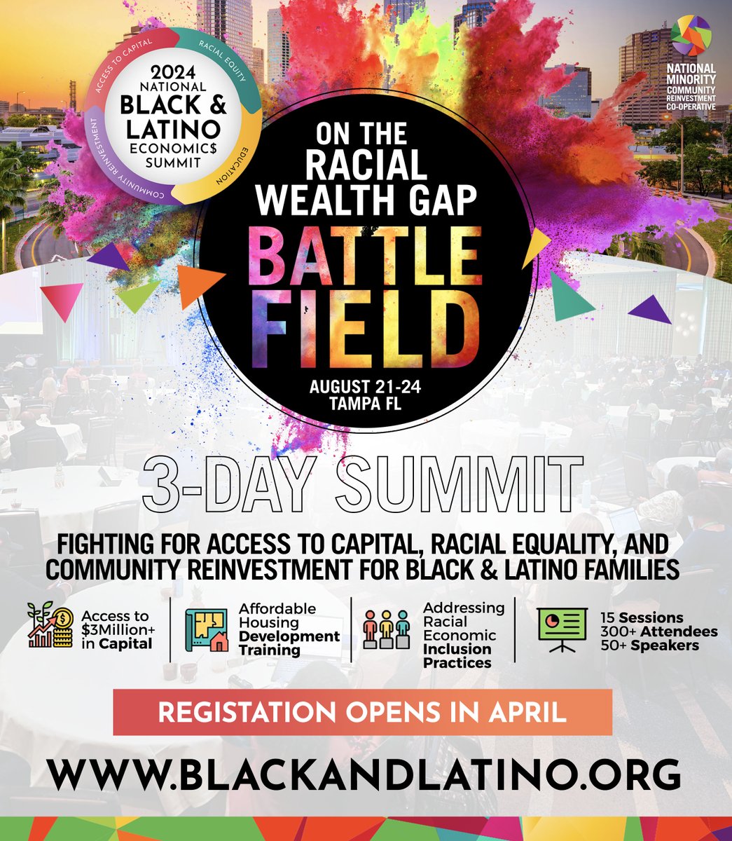 🌟 Save the Date! 🌟 Join us for the 2024 National Black and Latino Economic$ Summit: 'On the Racial Wealth Gap Battle Field' on August 21-23, 2024. The entire Hogar Hispano Inc. team will be there! #NBLES2024 #RacialWealthGap #EconomicEmpowerment 📅👥