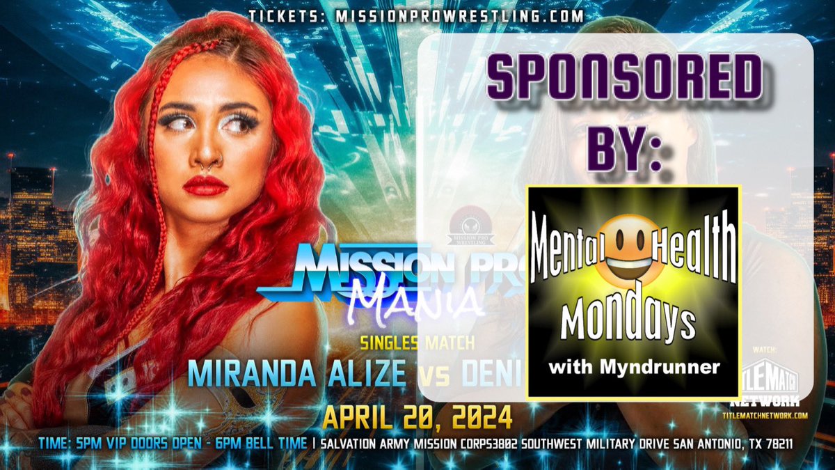 HUGE THANK YOU to @Myndrunner for sponsoring @MirandaAlize_ at #MPWMania on April 20th!! Watch on @TitleMatchWN Tickets at missionprowrestling.com Sponsorship Inquiries: missionprowrestling@gmail.com Please subscribe to his YT channel: 📺: youtube.com/@MentalHealthM… #WWERaw